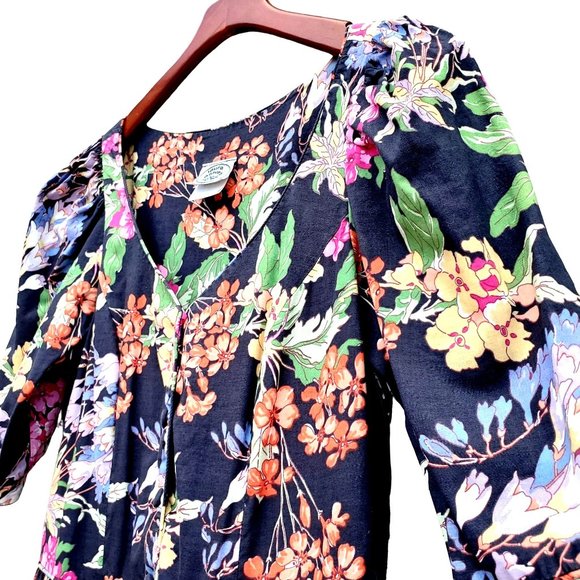 Vintage Laura Ashley Dress M Midi 80s 90s Black Cotton Big Print Floral - Picture 5 of 10